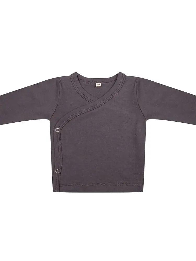 Een overslag shirt met lange mouwen van Little Indians in de kleur grijs, gemaakt van 100% biologisch katoen.